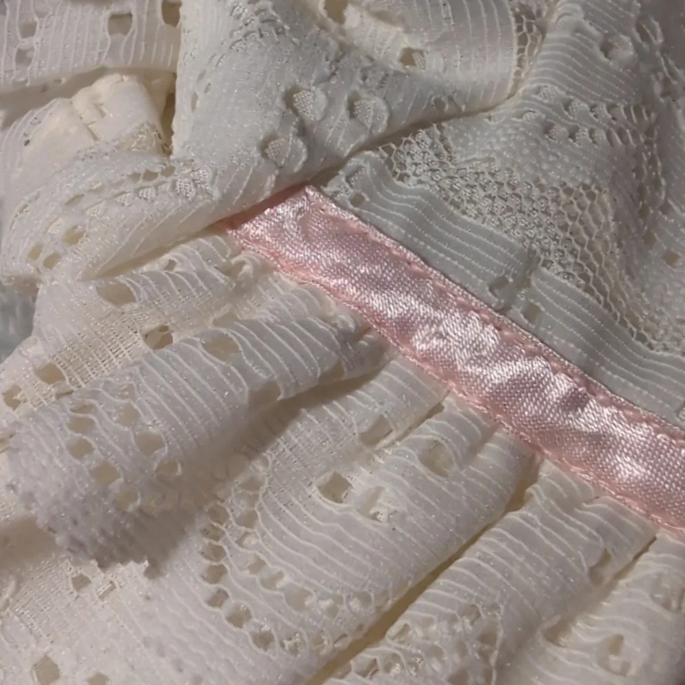 80s Vintage Cinderella union made white Lace Ruffle Satin‎ Girls dress size 5